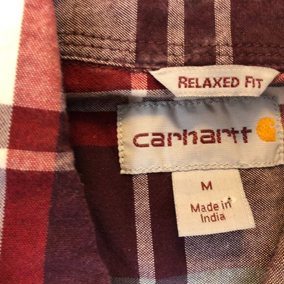 Carhartt Mens Shirt Medium Relaxed Fit Short Sleeve Button Up Red Plaid Casual - Picture 3 of 9
